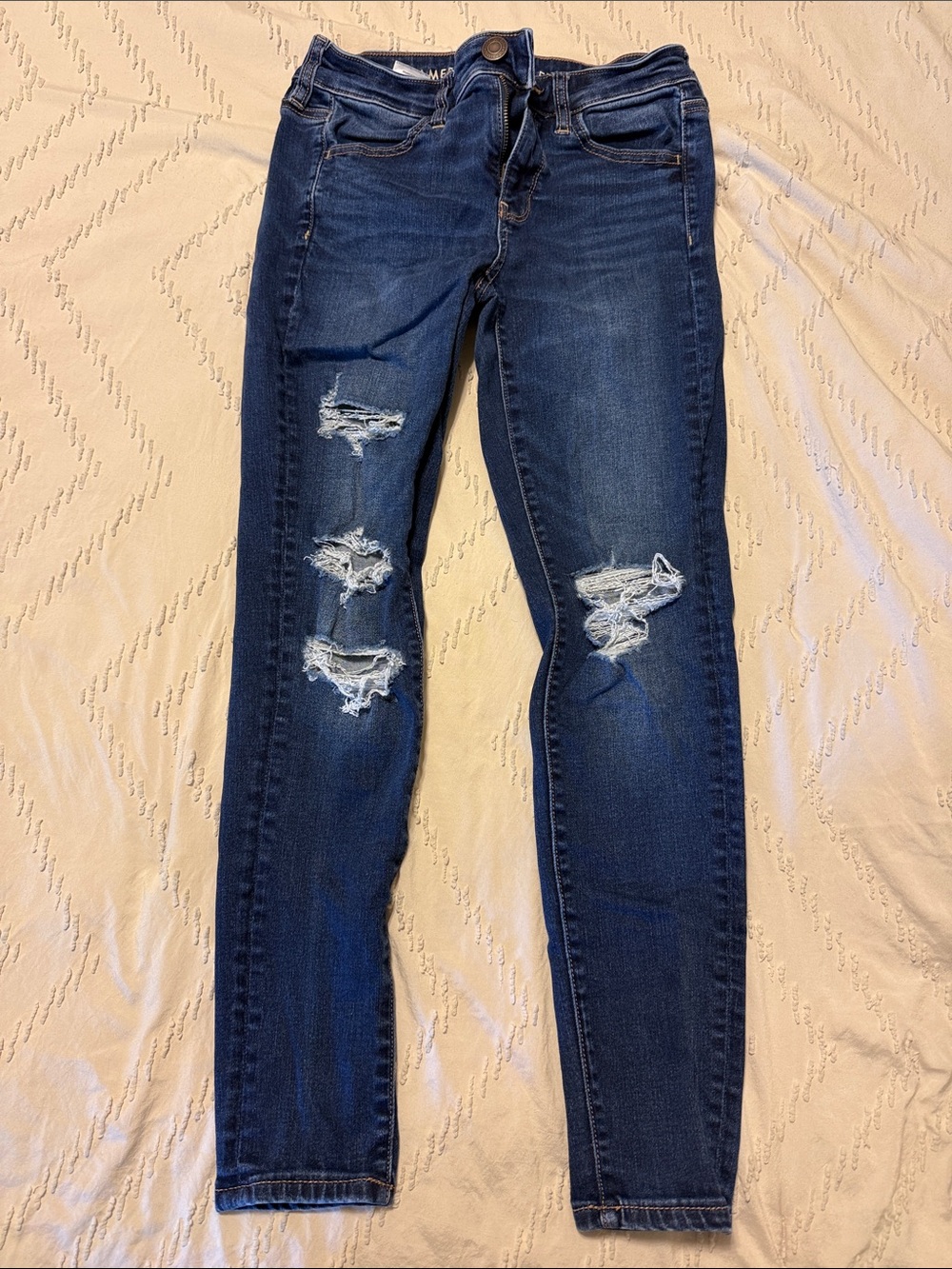 American Eagle Outfitters Dark Blue Ripped Skinny Jeans